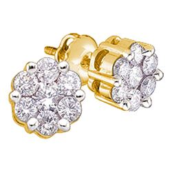 14kt Yellow Gold Round Diamond Flower Cluster Earrings 1/4 Cttw