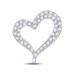14kt White Gold Round Pave-set Diamond Heart Outline Pendant 1/3 Cttw