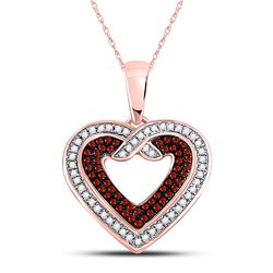 10kt Rose Gold Round Red Color Enhanced Diamond Heart Pendant 1/4 Cttw