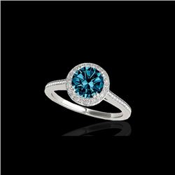 2.03 ctw SI Certified Fancy Blue Diamond Halo Ring 10K White Gold