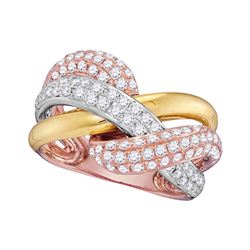 14kt Tri-Tone Gold Round Diamond Woven Strand Band Ring 1-1/3 Cttw