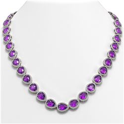 43.2 ctw Amethyst & Diamond Micro Pave Halo Necklace 10K White Gold