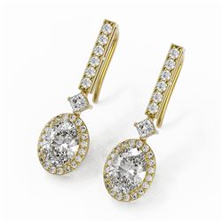 3 ctw Oval Cut Diamond Designer Earrings 18K Yellow Gold