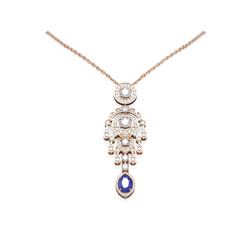 7.24 ctw Sapphire & Diamond Necklace 18K Rose Gold