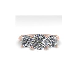 2.0 ctw Cushion VS/SI Diamond 3 Stone Designer Ring 18K Rose Gold