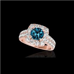 2.5 ctw SI Certified Fancy Blue Diamond Solitaire Halo Ring 10K Rose Gold