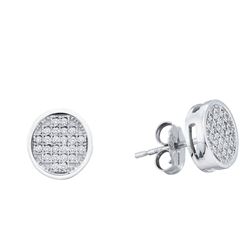 10kt White Gold Round Diamond Circle Cluster Earrings 1/6 Cttw