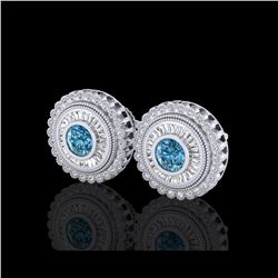 2.61 ctw Fancy Intense Blue Diamond Art Deco Earrings 18K White Gold