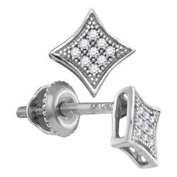 Sterling Silver Round Diamond Square Kite Cluster Earrings 1/20 Cttw