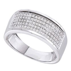 Sterling Silver Round Diamond Five Row Wedding Band 1/3 Cttw