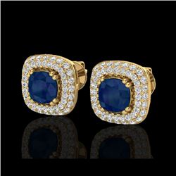 2.16 ctw Sapphire & Micro VS/SI Diamond Earrings Halo 18K Yellow Gold