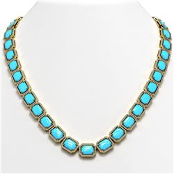 68.59 ctw Turquoise & Diamond Micro Pave Halo Necklace 10K Yellow Gold