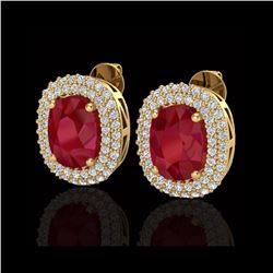 6.30 ctw Ruby & Micro Pave VS/SI Diamond Earrings 18K Yellow Gold