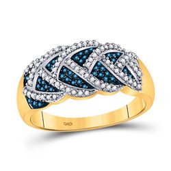 10kt Yellow Gold Round Blue Color Enhanced Diamond Braid Band Ring 3/8 Cttw