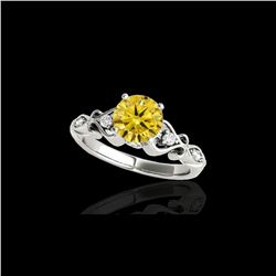 1.15 ctw Certified SI Intense Yellow Diamond Antique Ring 10K White Gold