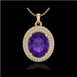 4 ctw Amethyst & Micro Pave VS/SI Diamond Necklace 18K Yellow Gold