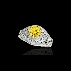 1.36 ctw Certified SI Intense Yellow Diamond Antique Ring 10K White Gold