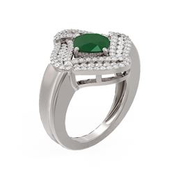 3.42 ctw Emerald & Diamond Ring 18K White Gold