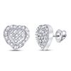 Image 1 : Sterling Silver Round Diamond Heart Cluster Stud Earrings 1/20 Cttw