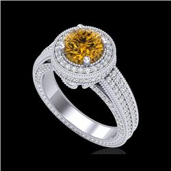 2.8 ctw Intense Fancy Yellow Diamond Art Deco Ring 18K White Gold