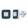 Image 1 : 10kt White Gold Round Blue Color Enhanced Diamond Square Frame Cluster Earrings 1/3 Cttw