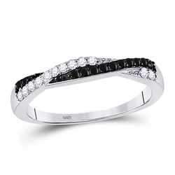 10kt White Gold Round Black Color Enhanced Diamond Crossover Band Ring 1/4 Cttw
