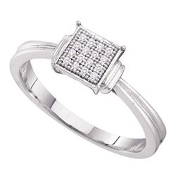 Sterling Silver Round Diamond Simple Square Cluster Ring 1/20 Cttw