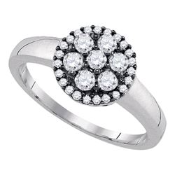 Sterling Silver Round Diamond Flower Cluster Ring 1/2 Cttw