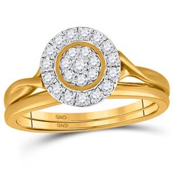 10kt Yellow Gold Round Diamond Cluster Bridal Wedding Engagement Ring Band Set 1/3 Cttw