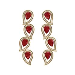 16.44 ctw Designer Ruby & VS Diamond Earrings 18K Yellow Gold