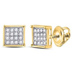 10kt Yellow Gold Round Diamond Square Cluster Earrings 1/10 Cttw
