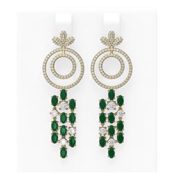 11.72 ctw Emerald & Diamond Earrings 18K Yellow Gold