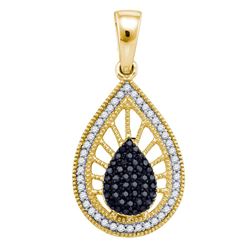 10kt Yellow Gold Round Black Color Enhanced Diamond Milgrain Teardrop Pendant 1/3 Cttw