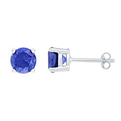 Sterling Silver Round Lab-Created Blue Sapphire Stud Earrings 2.00 Cttw