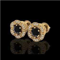 1.51 ctw Fancy Black Diamond Art Deco Stud Earrings 18K Yellow Gold