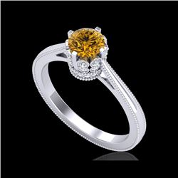 0.81 ctw Intense Fancy Yellow Diamond Art Deco Ring 18K White Gold