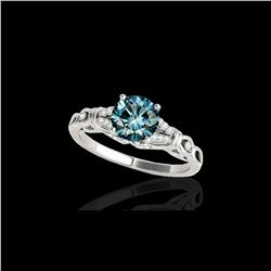 1.2 ctw SI Certified Fancy Blue Diamond Solitaire Ring 10K White Gold