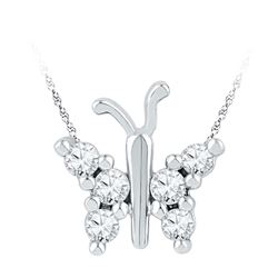 10k White Gold Round Diamond Small Butterfly Bug Insect Unique Pendant 1/5 Cttw