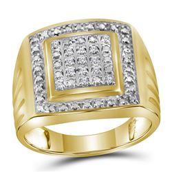 Yellow-tone Sterling Silver Mens Round Diamond Square Frame Cluster Ring 1/10 Cttw