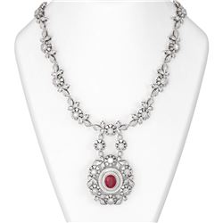 24.87 ctw Ruby & Diamond Necklace 18K White Gold