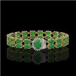 29.82 ctw Jade & Diamond Bracelet 14K Yellow Gold