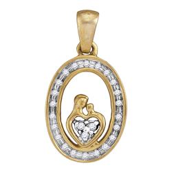 Yellow-tone Sterling Silver Round Diamond Mom Child Oval Pendant 1/8 Cttw