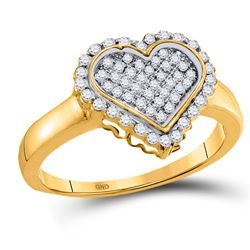 10kt Yellow Gold Round Diamond Heart Cluster Ring 1/4 Cttw