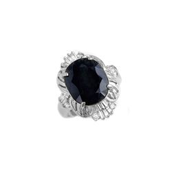 8.07 ctw Blue Sapphire & Diamond Ring 14K White Gold