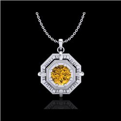 0.75 ctw Intense Fancy Yellow Diamond Art Deco Necklace 18K White Gold