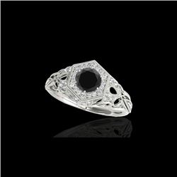 1.4 ctw Certified VS Black Diamond Solitaire Antique Ring 10K White Gold