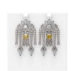 14.93 ctw Canary Citrine & Diamond Earrings 18K White Gold