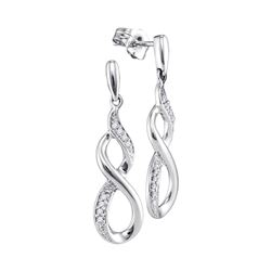 10kt White Gold Round Diamond Infinity Dangle Earrings 1/20 Cttw