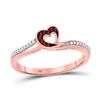 Image 1 : 10kt Rose Gold Round Red Color Enhanced Diamond Heart Ring 1/10 Cttw