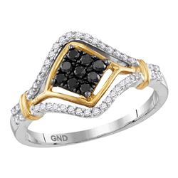 10kt Two-tone Gold Round Black Color Enhanced Diamond Cluster Ring 3/8 Cttw